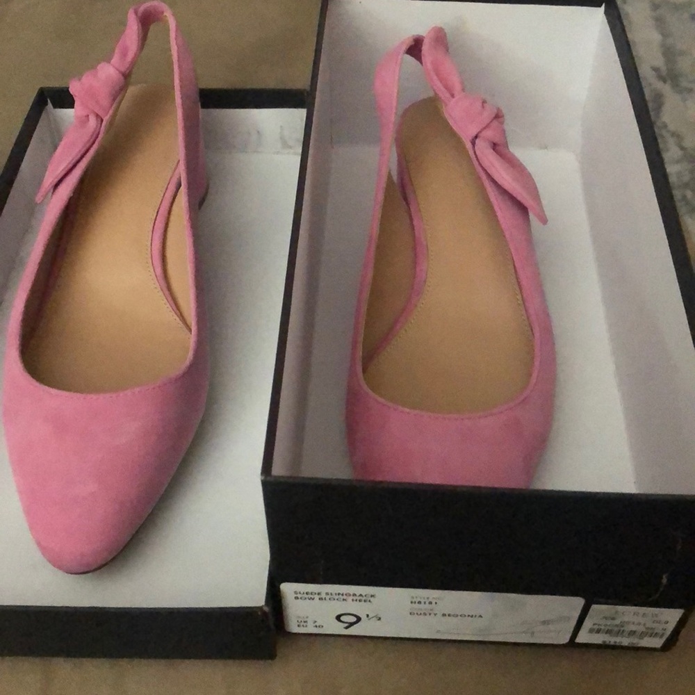Suede slingback bow block heel